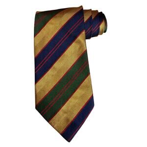 Paul Stuart Classic Block Stripe Silk Tie Gold Blue Green
